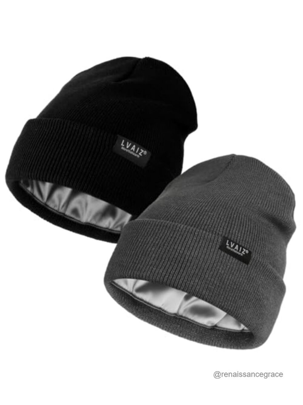 2 Pack Satin Lined Beanies Warm Winter Hats for Men Women Cotton Acrylic